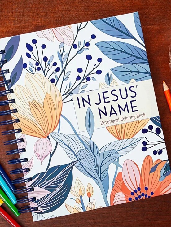 Other - In Jesus' Name Devotional Coloring Book - Floral Cover (Blue, Orange, Pink)